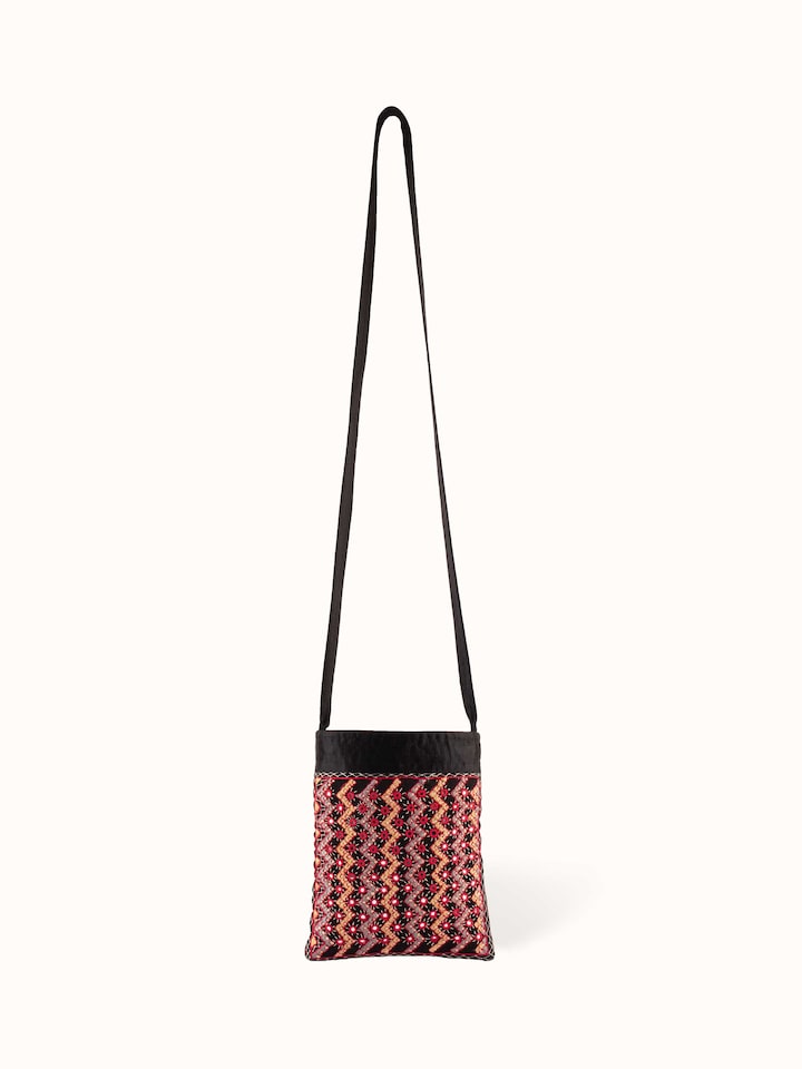 Front view of Kutchi Embroidered Sling Bag showcasing vibrant embroidery and design.