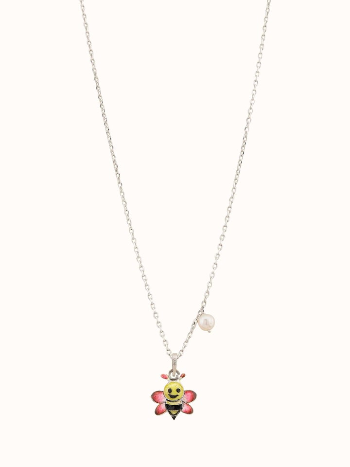 Front view of Gulabi Meenakari Silver Pendant & Chain featuring detailed pink enamel work on silver