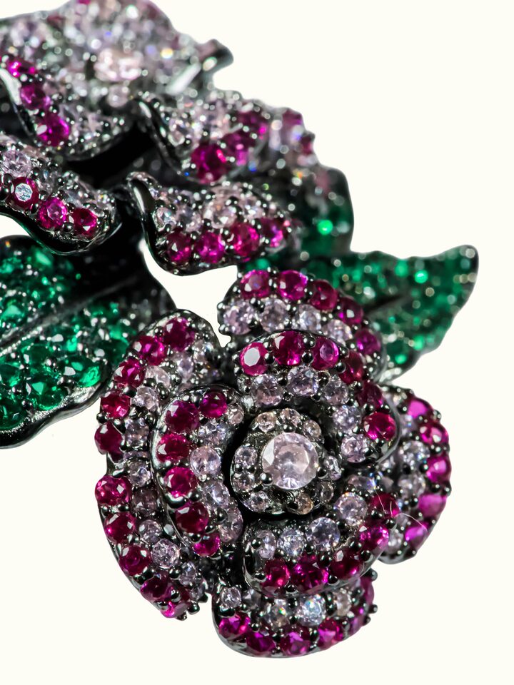 Detail view of Silver Smithing Brooch Pin highlighting the stone setting and metalwork detail