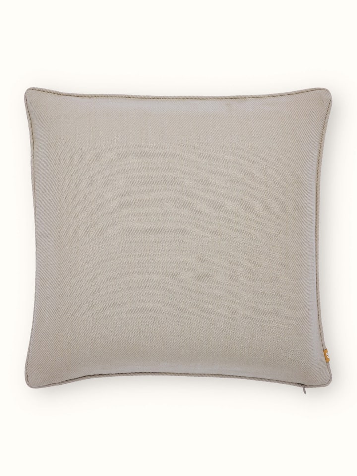 Godna Light Beige Twill Cotton Handwoven Pattu Cushion Cover