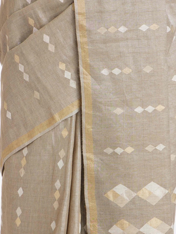 Detailed view of Light Grey Tussar Silk Saree focusing on the fine craftsmanship and texture