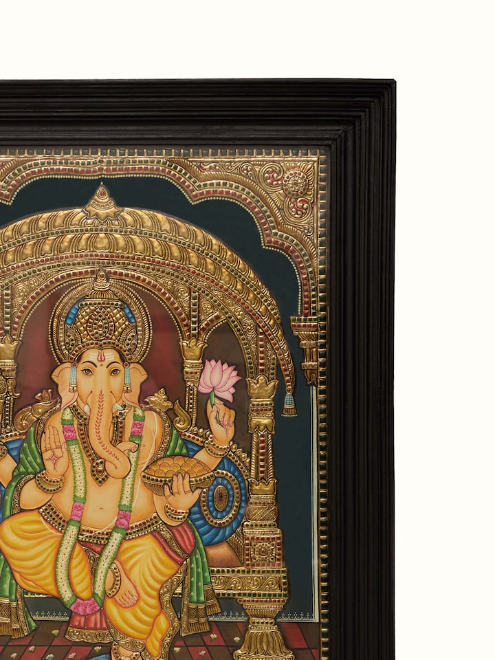 Detail view of the Ganesha Thanjavur Painting