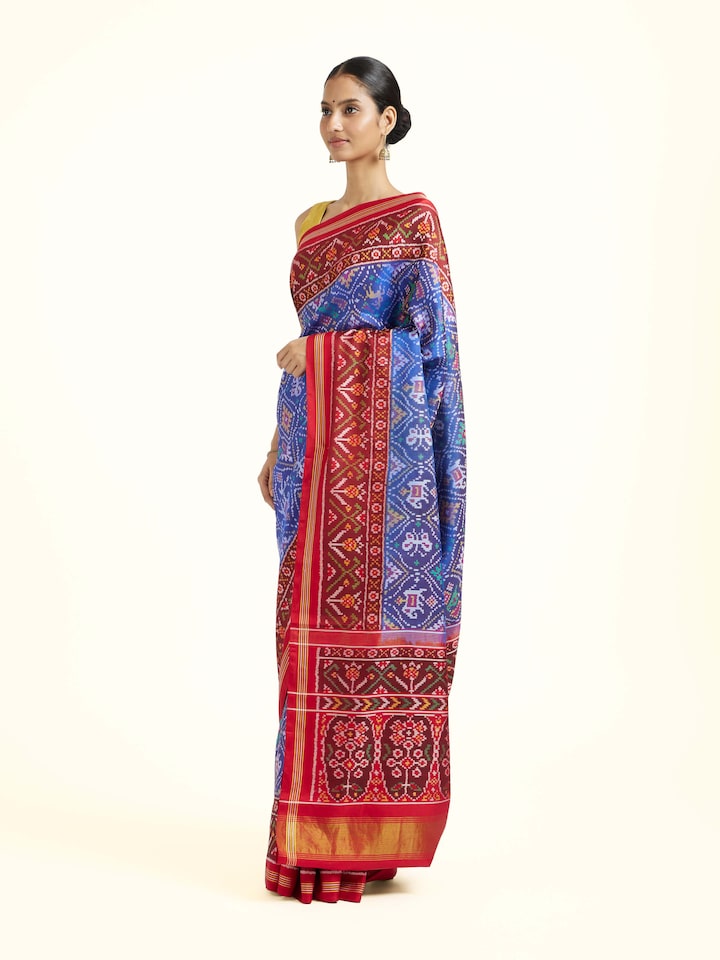 Side view of the Light Blue Patan Patola Handloom Silk Saree