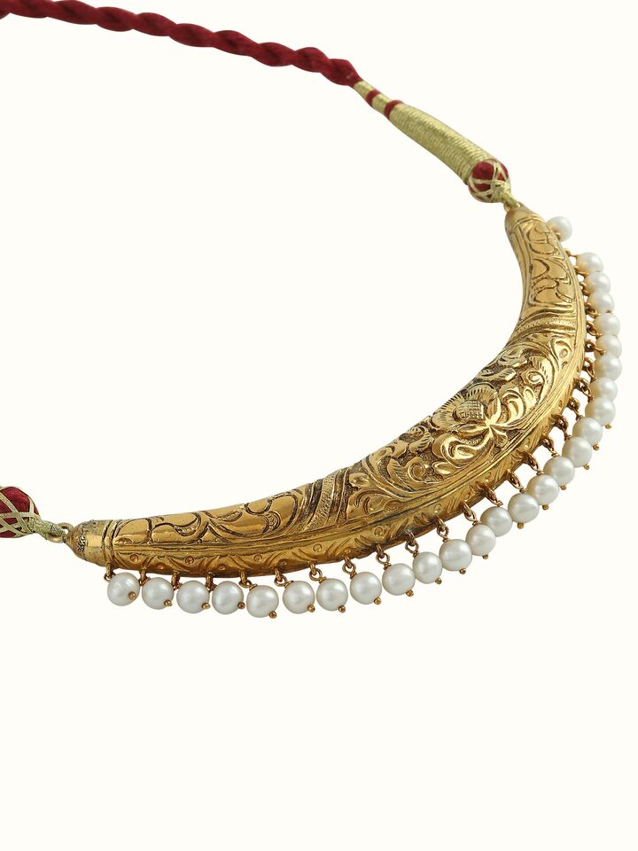 Side view of Chitai Silver Long Necklace by Swadesh emphasizing the sleek and refined design of the necklace