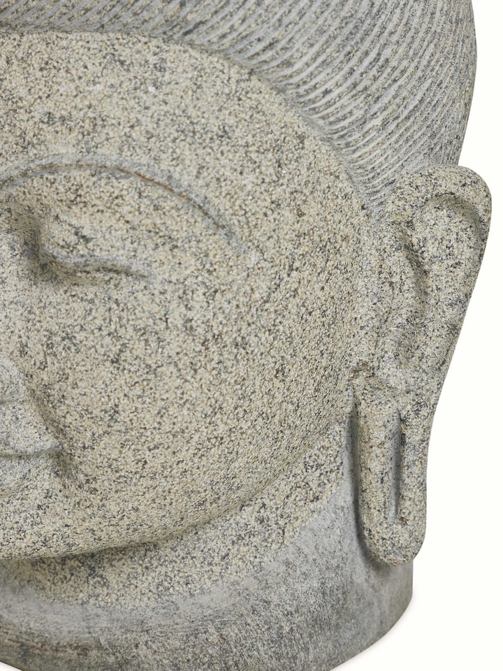 Intricate detail of the Stone Carved Buddha Head Sculpture