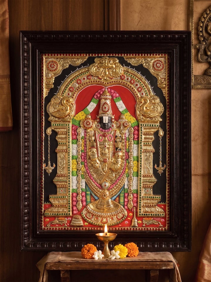 Styled view of Balaji Thanjavur Painting displayed against a styled backdrop