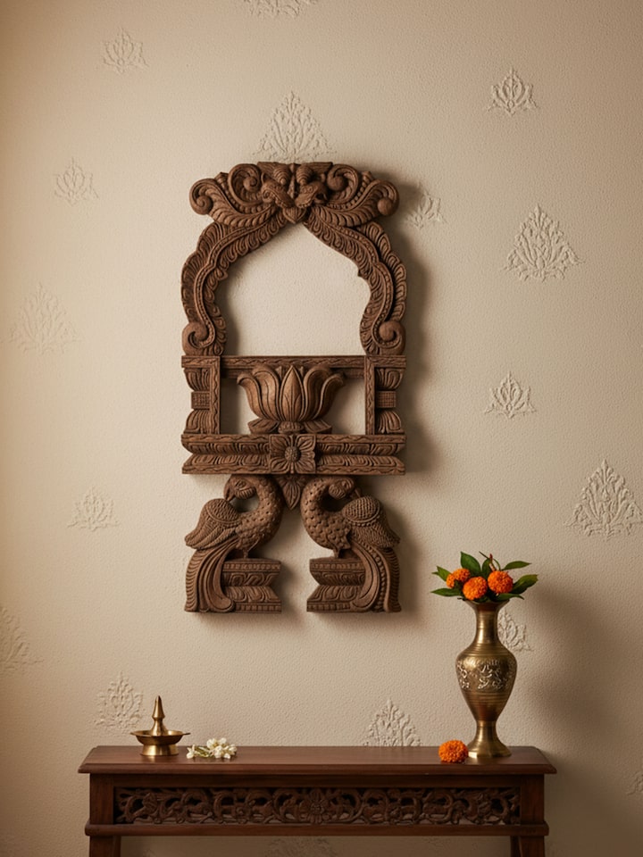 Left-side view of the Wood Carved Parrot Mirror Panel