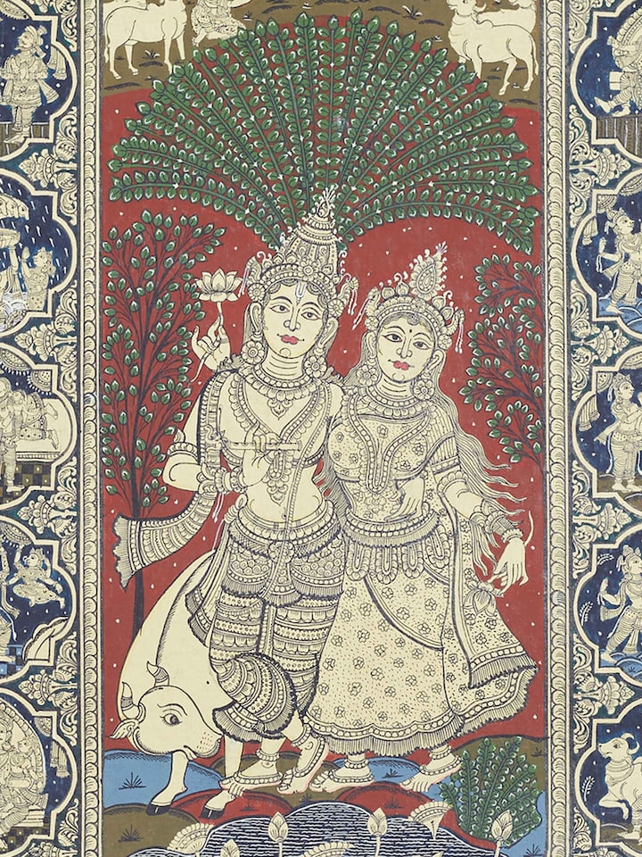 Detail view of the Krishna Leela Patachitra Painting