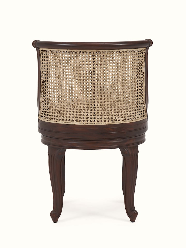 Back view of upholstered Mahogany wood study chair featuring solid wood frame and backrest support