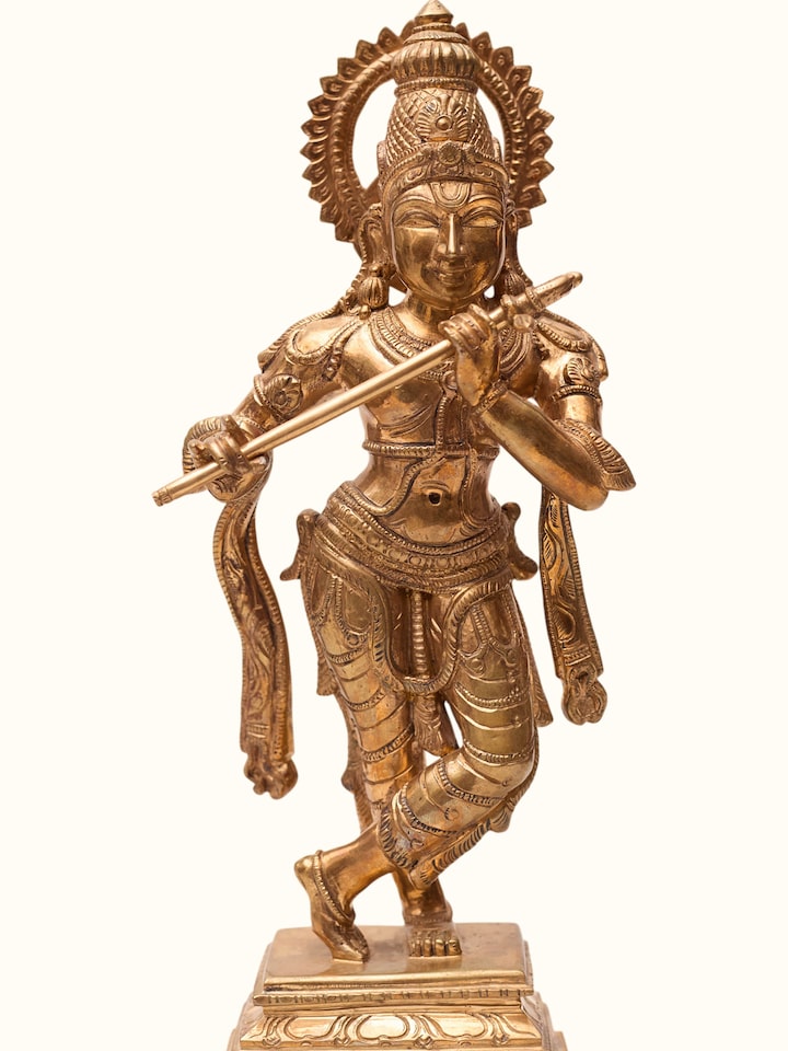 Detail view of the Bronze Cast Radha Krishna Idol