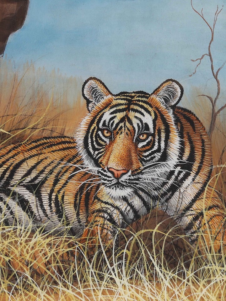 Detail view of the Tiger in Bush Miniature Painting