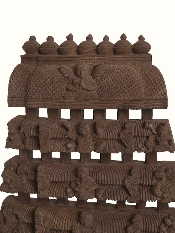 Detail view of the Wood Carved Ganesha Wall Panel