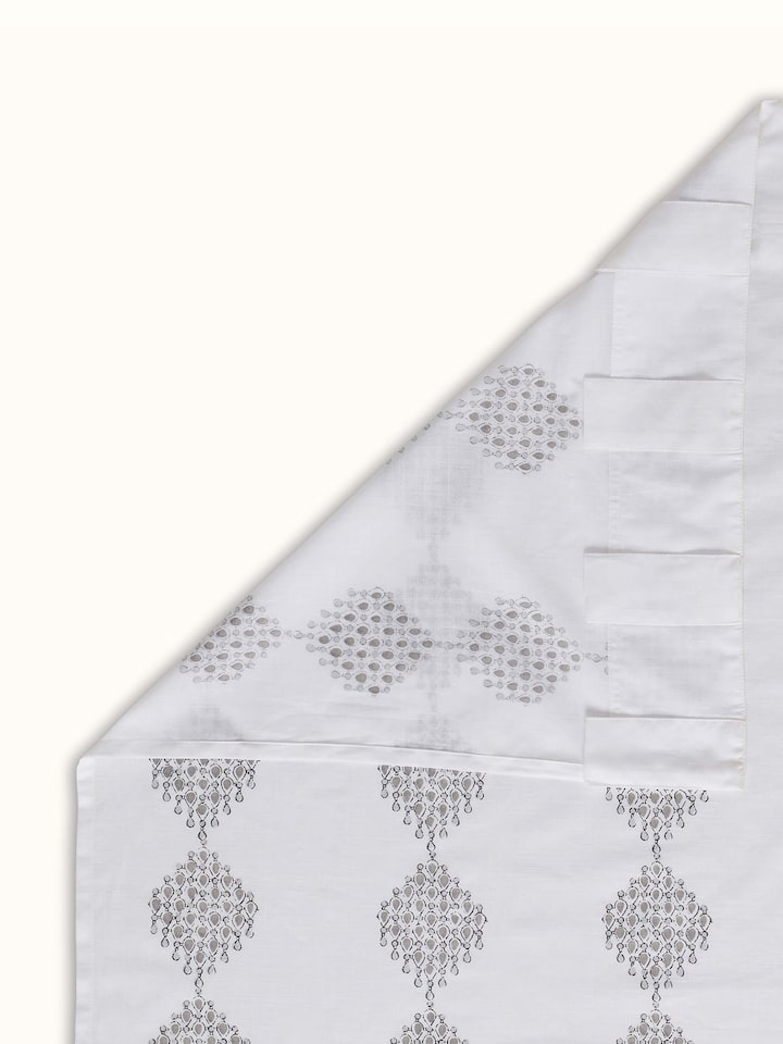 Rambagh Grey Geo Diamond Cotton Sanganeri Hand Block Printed Curtain (9 Ft)