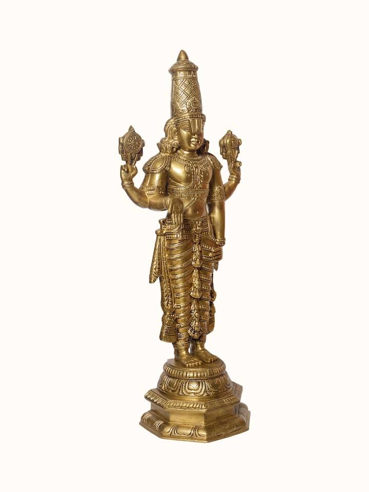 Angled view of the Brass Balaji Standing Base Idol