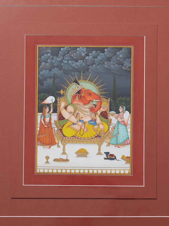 Rear detail view of the Ganesha Riddhi Siddhi Miniature Painting