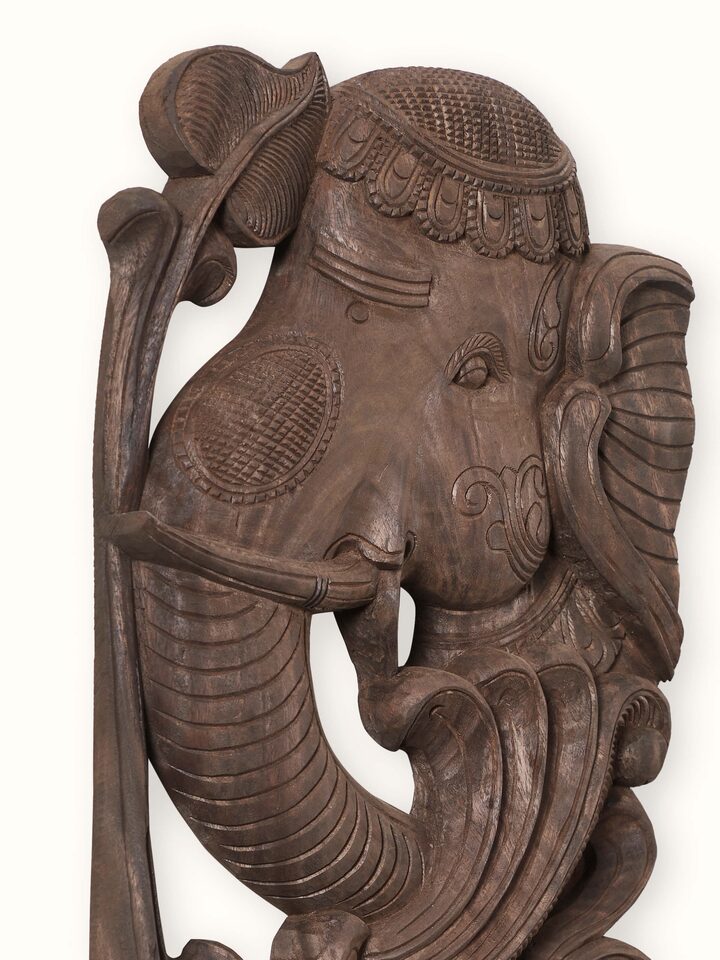 Rear detail view of the Wood Carved Elephant Face Brackets