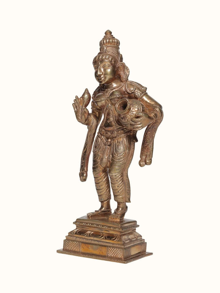 Angled view of the Bronze Cast Parvati Idol