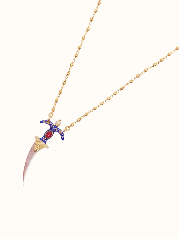 Detail view of Meenakari Silver Pendant & Chain highlighting the stone setting and metalwork detail