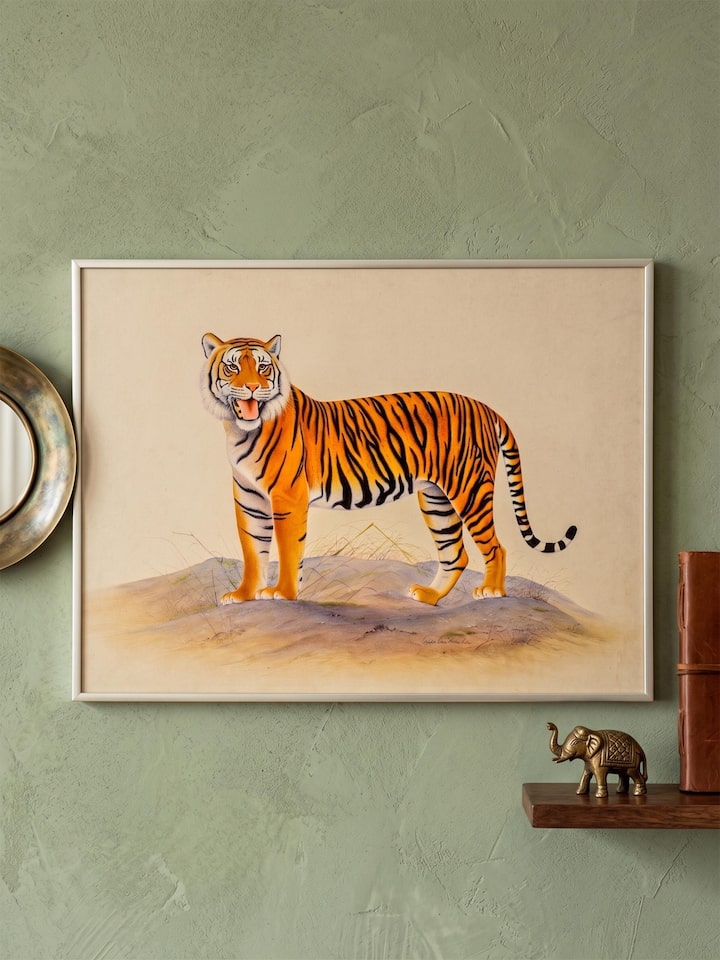 Styled view of Roaring Tiger Miniature Painting displayed against a styled backdrop