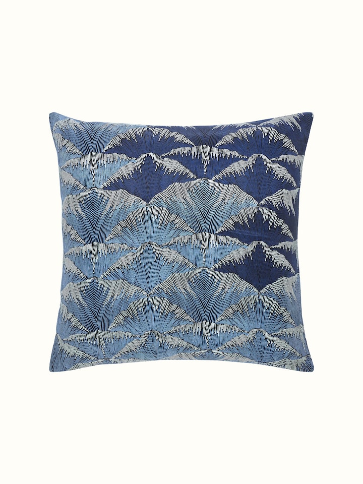 Parvat Indigo Ombre Silk Sanganeri Hand Block Printed Cushion Cover