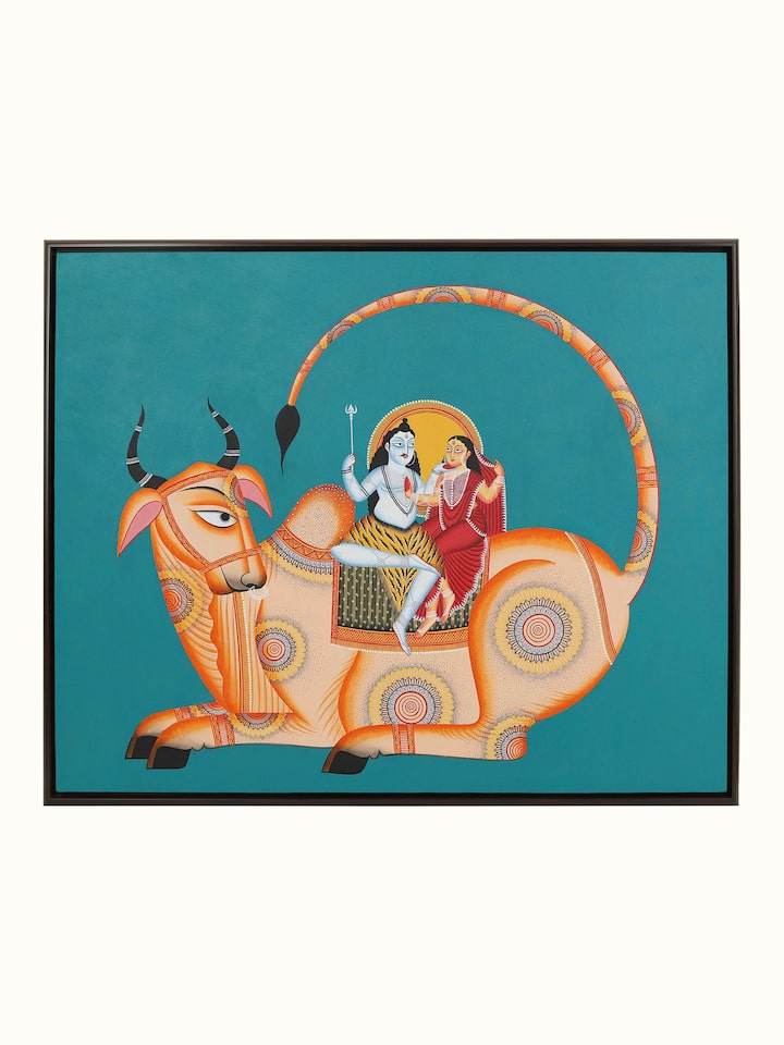 Front view of Shiva Parvati Kalighat Painting