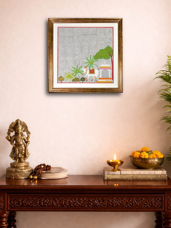 Left-side alternate view of the Cow Forest Geometric Illusion Pichwai Painting