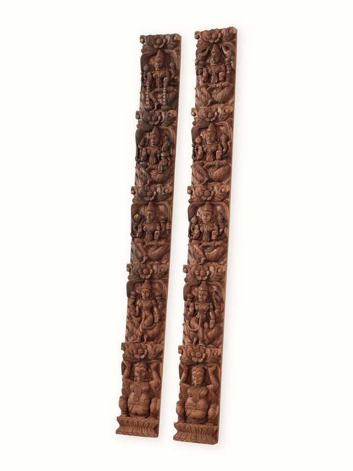 Detail view of the Wood Carved Ashta Lakshmi (2 Pieces)