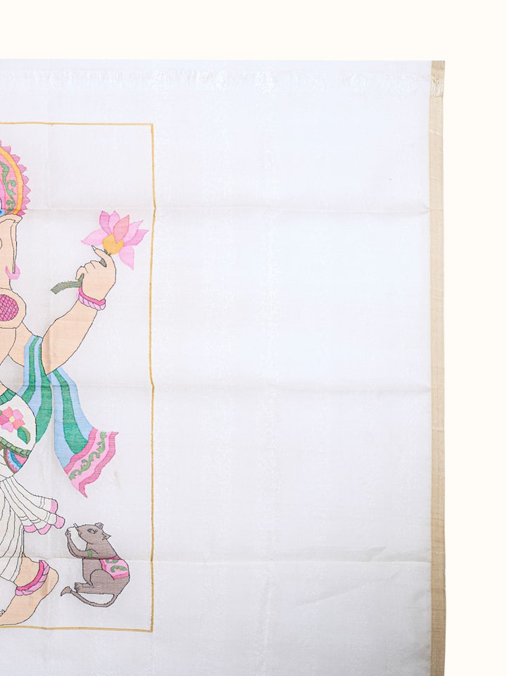 Detail view of the Dancing Ganesha Jamdani Wall Hanging