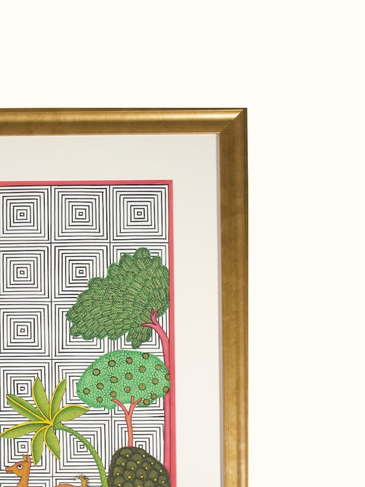 Close-up detail of the Deers Pair Forest Illusion Pichwai Painting