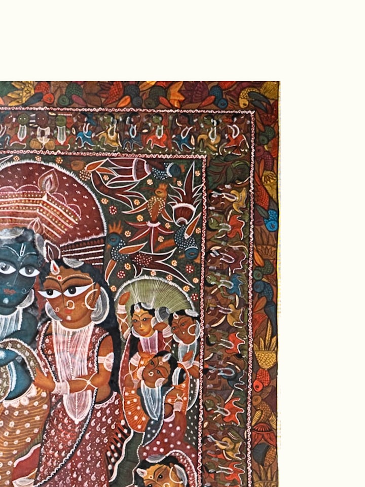 Detail shot of Krishna Patachitra Leela Painting