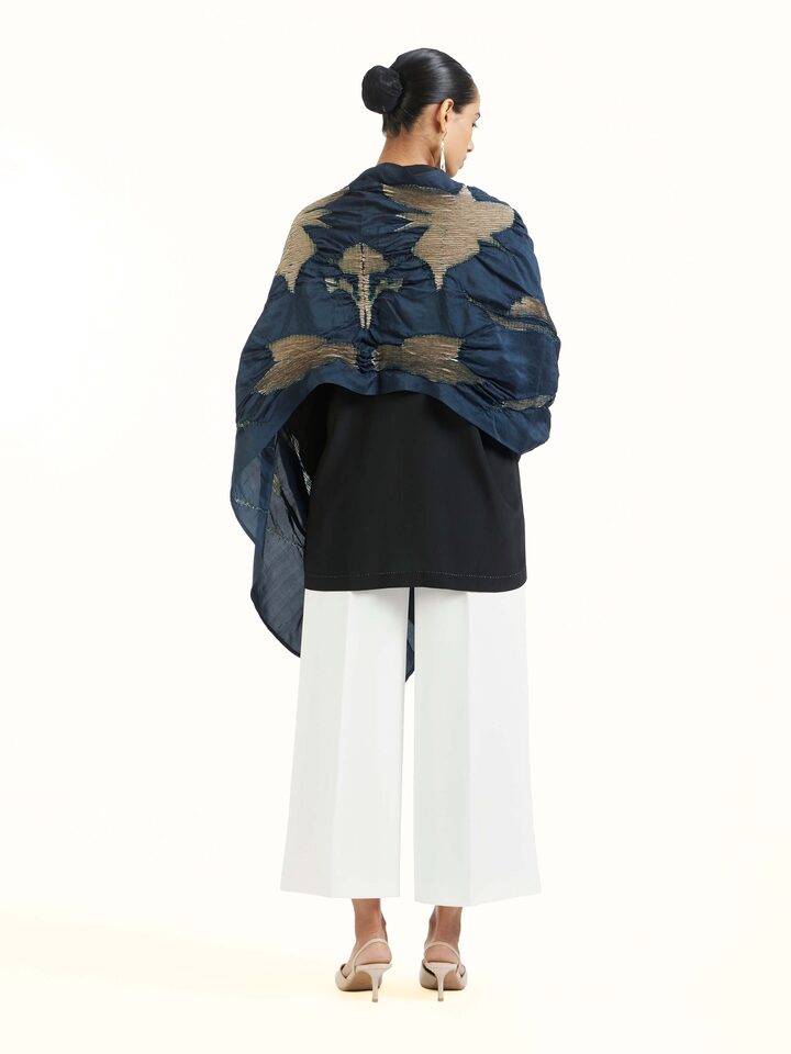 Back view of Whiskey Blue Tie & Dye Shibori Stole emphasizing the overall design and fine details