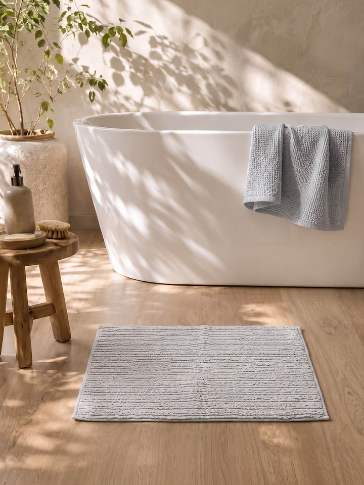 Nityam Vertical Stripes Beige Bath Mat