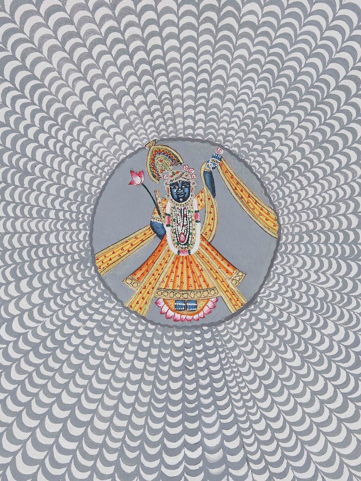 Rear detail view of the Shrinathji Ora Illusion Pichwai Painting