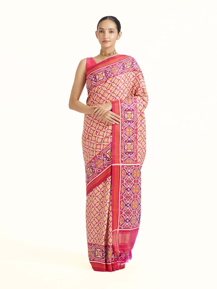 Front view of the Beige Patan Patola Saree
