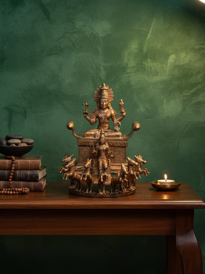 Left-side view of the Bronze Cast Suryanarayana Idol