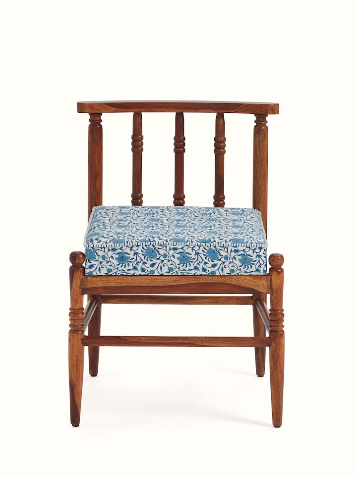front view of upholstered sheesham study chair with cushioned seat