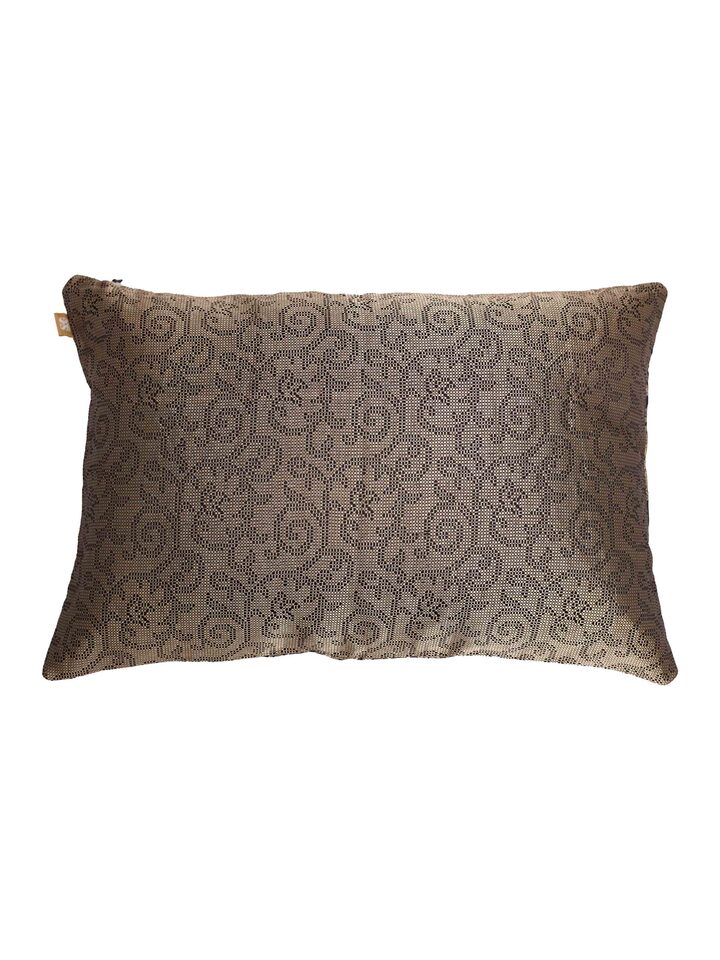 Awadh damask black Banarasi handloom silk cushion cover, back view