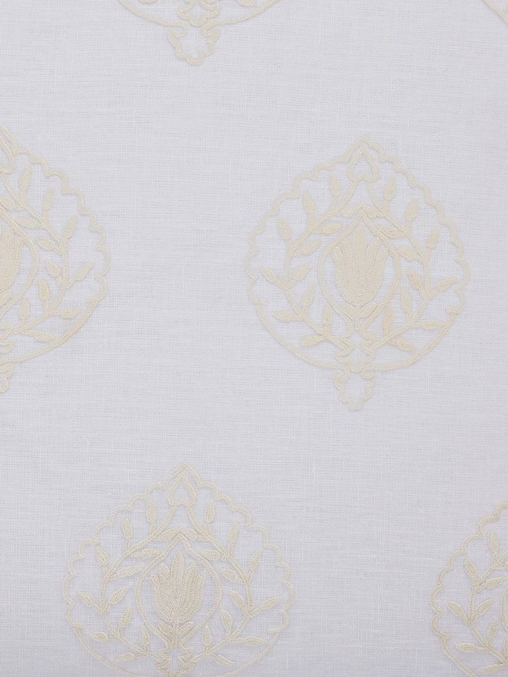 Razza Ivory Buti Linen Kashmir Chain Stitch Hand Embroidery Cushion Cover