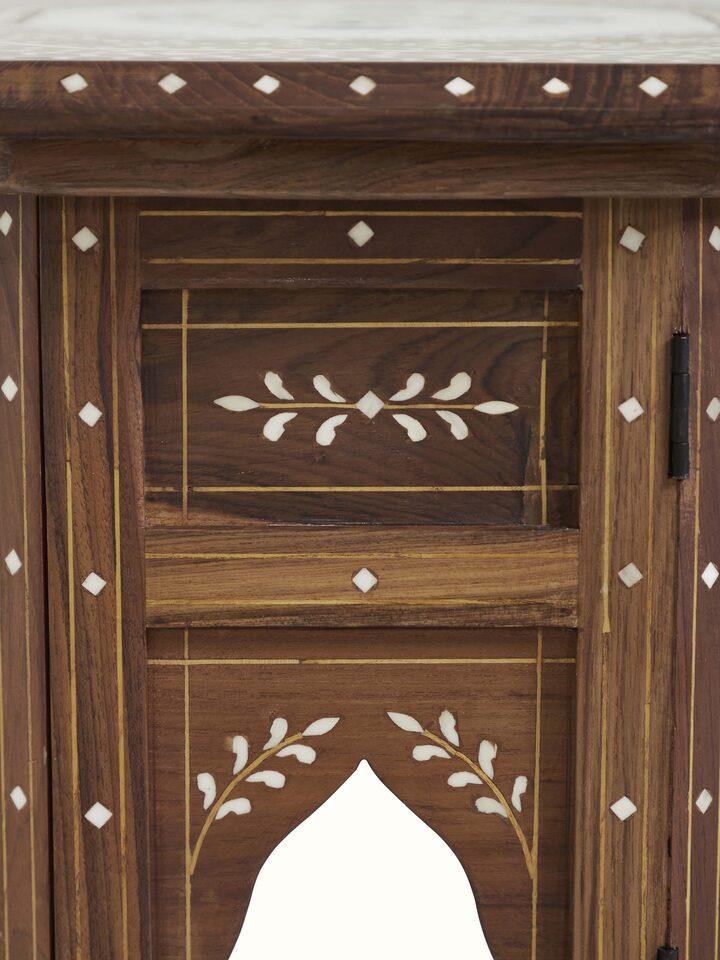 Detail shot of Pacchikari Teak Wood End & Side Table