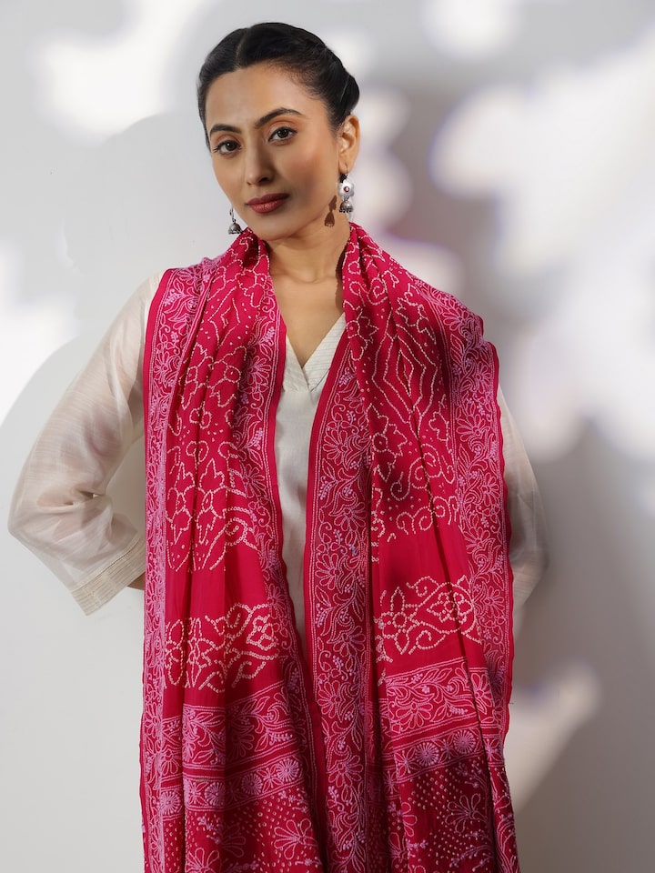 Pink Georgette Bandhani Tie & Dye Dupatta