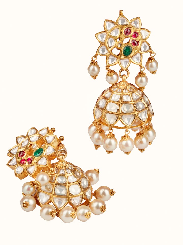 Hyderabad Jadau 22 Karat Gold Drop Earrings