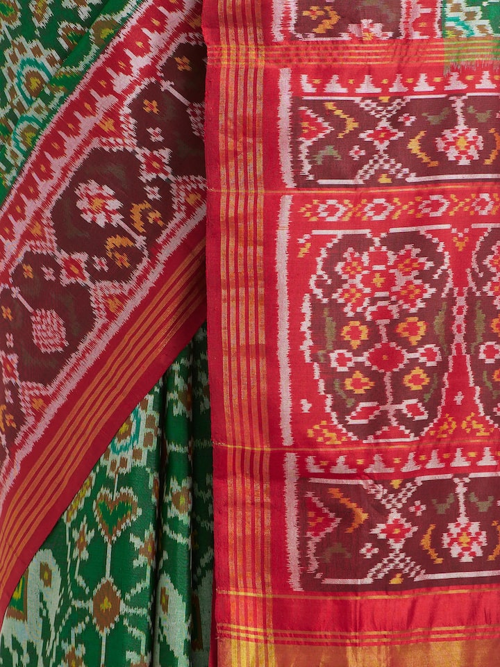 Detailed view of Rajkot Semi Patola Saree focusing on the fine craftsmanship and texture
