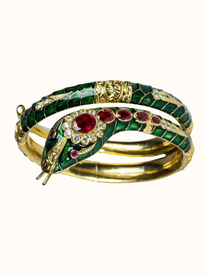 Close-up view of Silver Smithing Meenakari Bangle highlighting the stone setting and metalwork detail