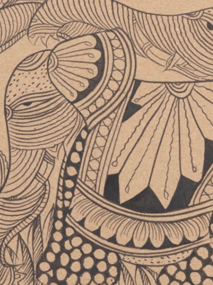 Detail shot of Kalighat Patachitra Jungle Painting