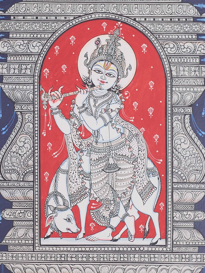 Close-up detail of the Kanha Silk Patachitra Painting