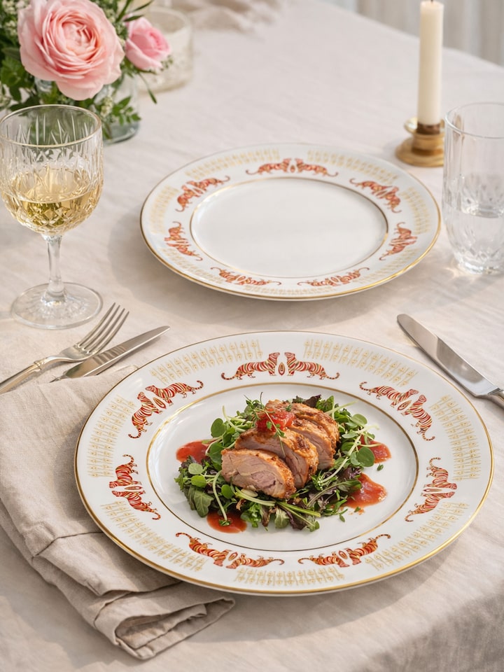 Styled view of Ceramic Dinner Plates With Gold-Accents (2 Pcs) styled in a home setting