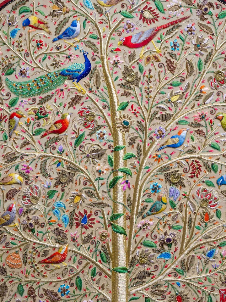 Detail view of the Tree of Life Zardozi Wall Hanging