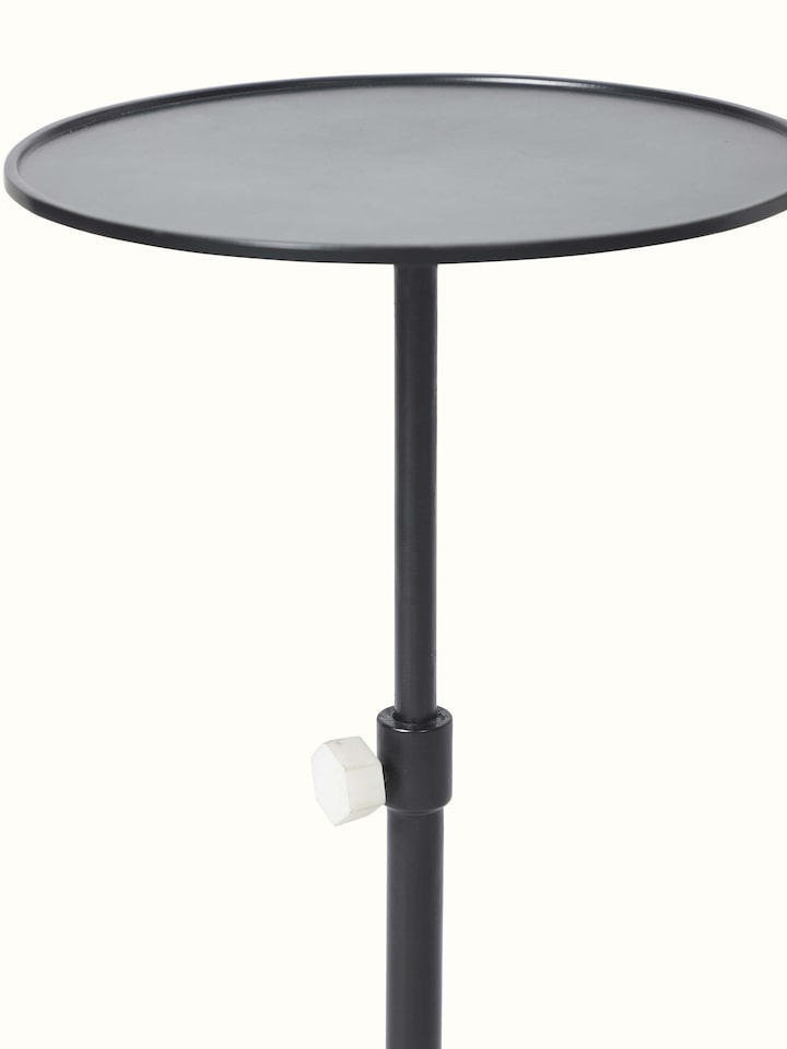 Angled view of carved marble & metal end & side table showing detailed carving work