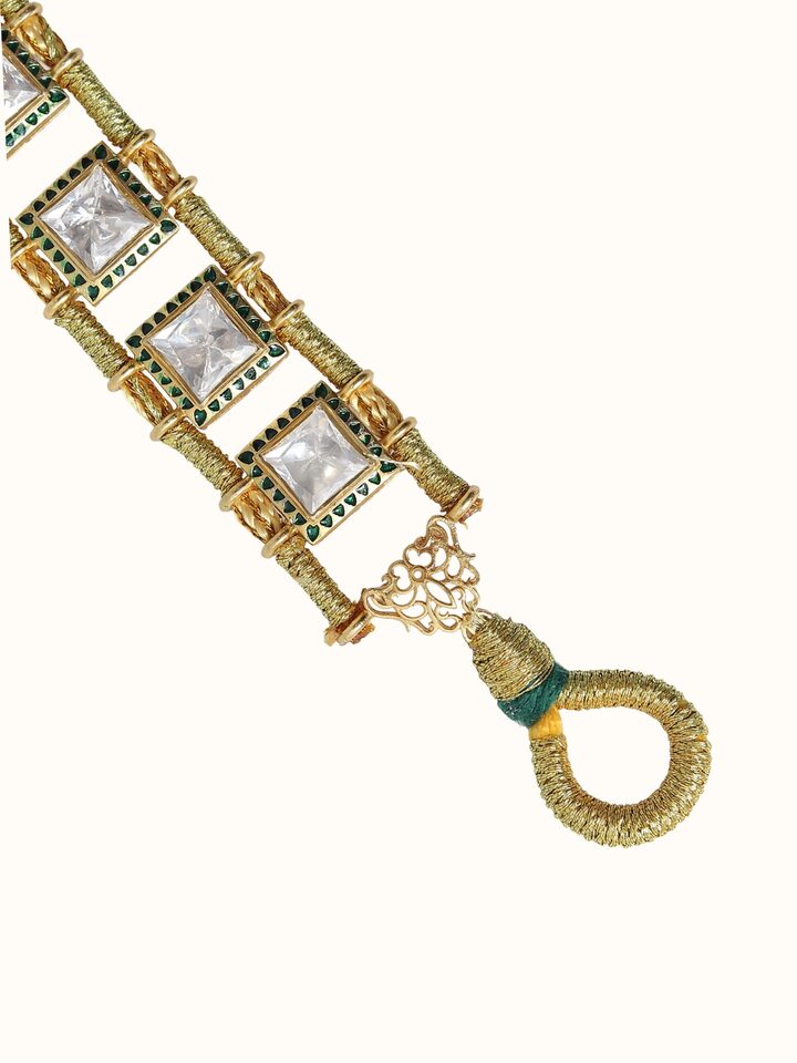 Detail view of Silver Smithing Bracelet highlighting the stone setting and metalwork detail, from a different angle