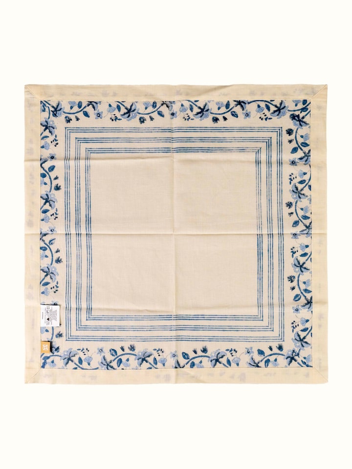Back view of Palampore Blue Hand Block Sanganeri Print Cotton Linen Dinner Napkin (6 Pcs) showing the reverse side